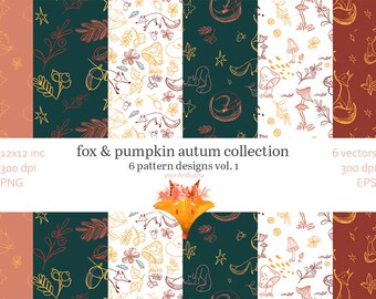 Autumn fox patterns, instant download, digital paper