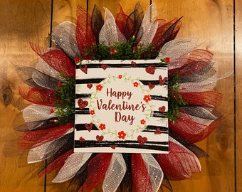 Valentine’s Day wreath, Flower decor, Love sign, Season wreath, Black and white wreath, Valentines decor, Valentines sign, Red wreath, Love