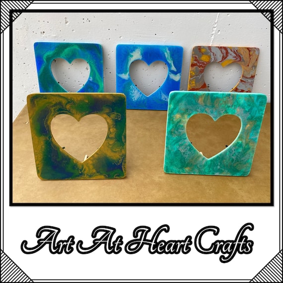 Wooden picture frame, Acrylic paint, Heart picture frame, Parent gift idea, Grandparent gift idea, Acrylic paint decor, Painting pour