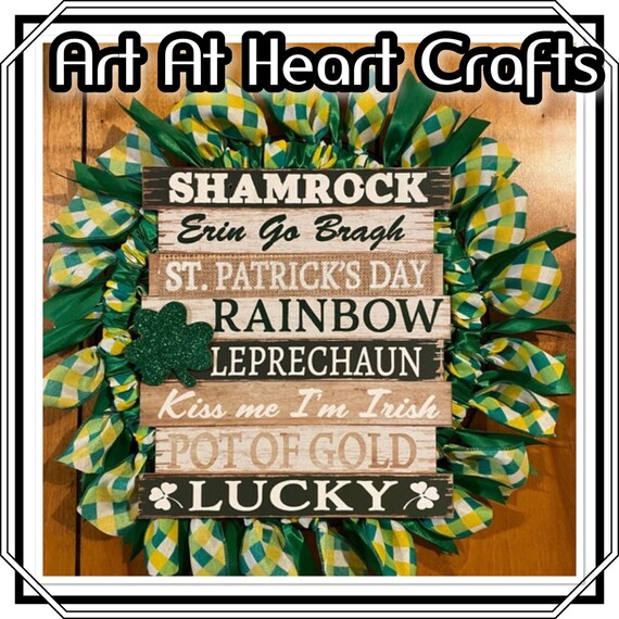 Farmhouse wreath, St Patricks day, Irish wreath, Checkered door hanger, Heart wall decor, Farmhouse decor