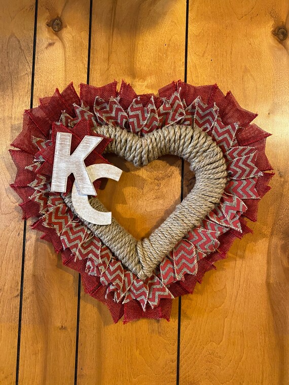 KC Red Heart Wreath, KC rope door hanger