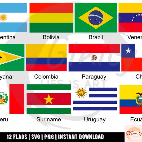 South American Flags SVG Bundle - Brazil Argentina flag SVG - Latin America - Patriotic svg - Country Flags - Flag Vector - National Flag