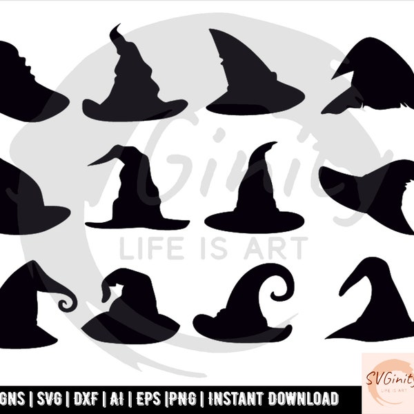 Witch Hat SVG - Witch Hat Silhouette - Halloween Cut File - Vector File for Cricut - Halloween Clipart - Withes Hat Vector - Digital