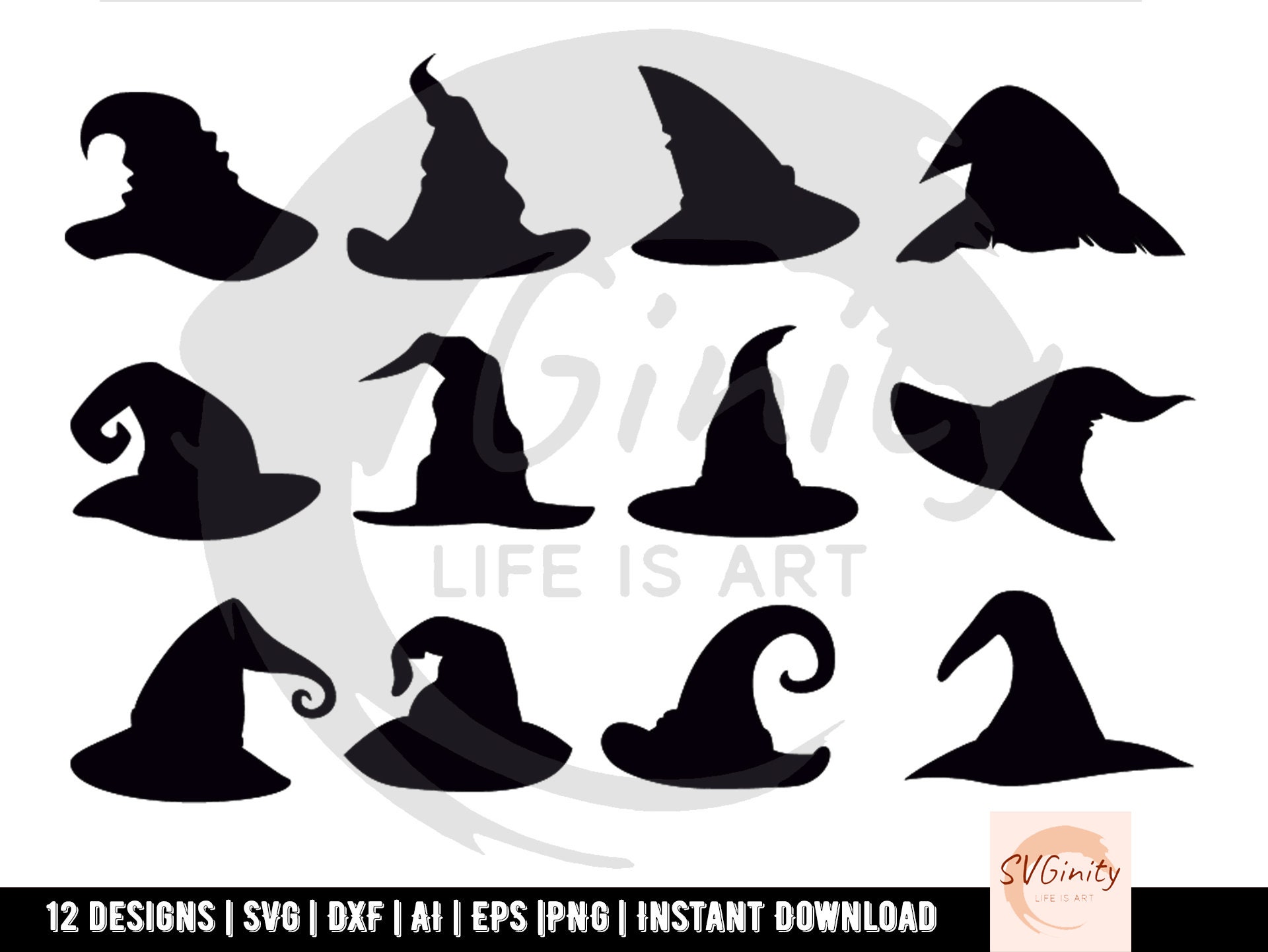Witch Hat SVG Witch Hat Silhouette Halloween Cut File Vector File for
