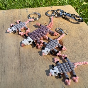 3D Beaded Keychain Animals, Beaded Alligator/Opposum Family