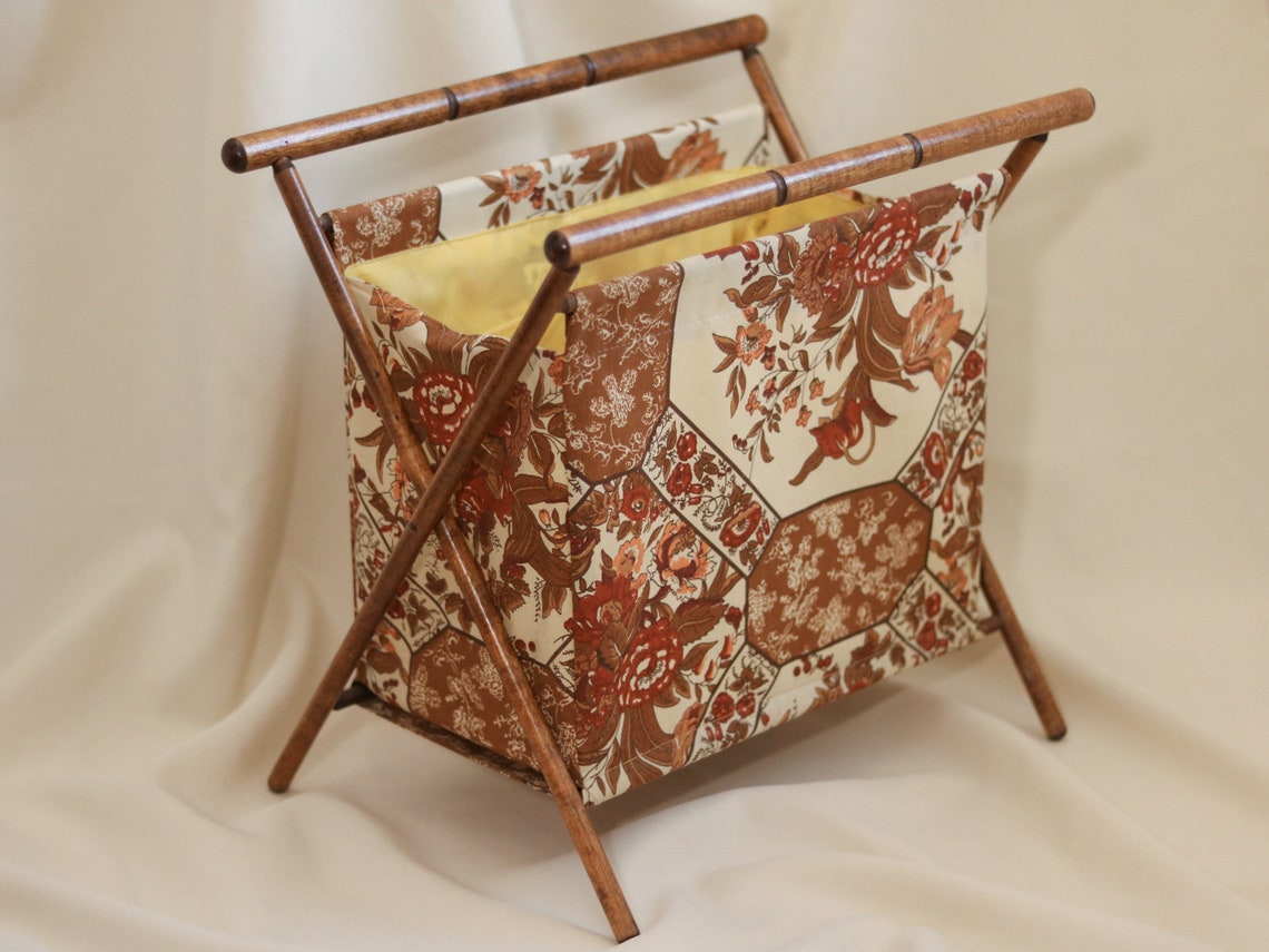 Vintage folding knitting basket mcm 1970s 70s sewing Etsy