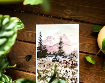 Lámina artística "Atardecer rosa en el Monte Rainier" - 5x7 y 8x10 pulgadas