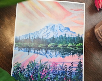 モーニンググローリーとレーニア山のアートプリント