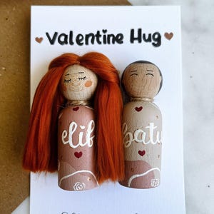 Couple Miniature Decorative Dolls – Personalized Handmade Wooden Couple Dolls, Valentine&#39;s Day Gift for her & him