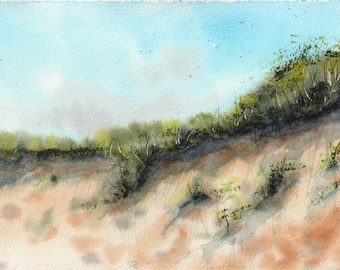 Landscape Painting of Sand Dunes in The Netherlands handmade in Watercolor and Ready to Hang to your Wall