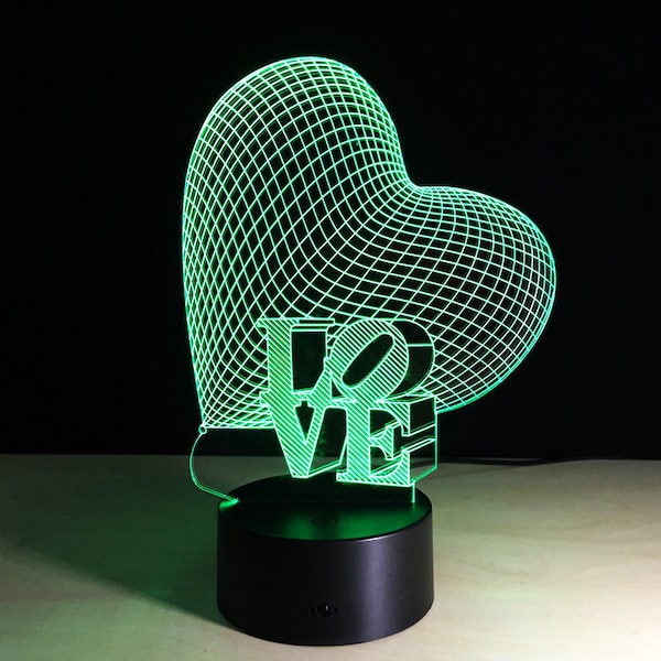 3D Lamp Love Heart Led Acrylic,3D Table Night Light Acrylic Illusion, file for laser cnc, cnc router, pdf, dxf