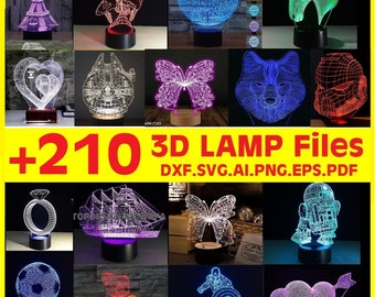 Over +210 3d Vector Illusion Acrylic Lamp Light File LED Cut Laser CNC Router,SVG,dxf,ai,png,pdf