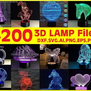 Over 200 3d Vector Illusion Acrylic Lamp Light File LED Cut Laser CNC Router,SVG,dxf,ai,png,pdf