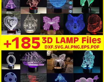 Over 185 3d Vector Illusion Acrylic Lamp Light File LED Cut Laser CNC Router,SVG,dxf,ai,png,pdf