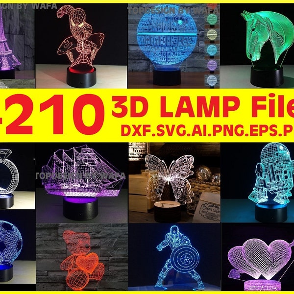Over +210 3d Vector Illusion Acrylic Lamp Light File LED Cut Laser CNC Router,SVG,dxf,ai,png,pdf