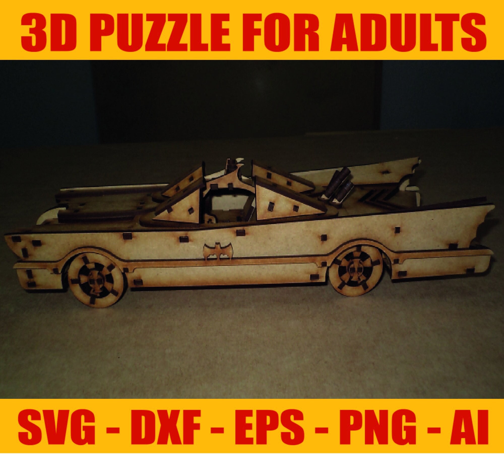 Batmobile Dxf File Batmobile Car 3D Puzzle for Adult, Laser Cut 3D Puzzle, 3D Wooden ...