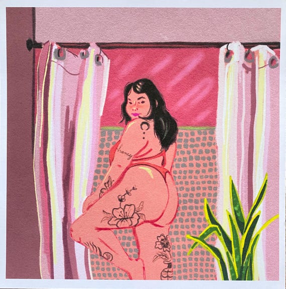 Curvy girl, body positive art print, fat liberation girl with tattoos