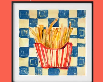 Retro Fast Food Print - Pommes und Karos Wandkunst