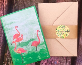 Neon Flamingo Blank Cards Set - Perfect for Any Occasion