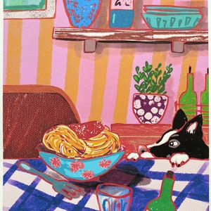 Spaghetti Doggo Art Print: Cheeky Pasta Dinner Illustration