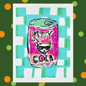 Colorful Kitty Cola Pop Art Print for Cat and Cola Enthusiasts