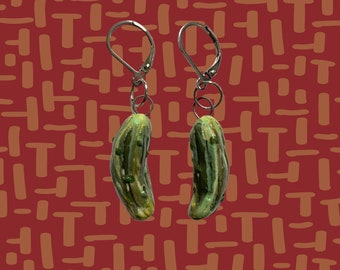 Handmade ceramic cucumber pickles earrings - whimsical food jewellery