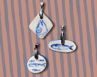 Handgemachte Keramik Sardine Anhänger Charms - nautischen und Küstenschmuck