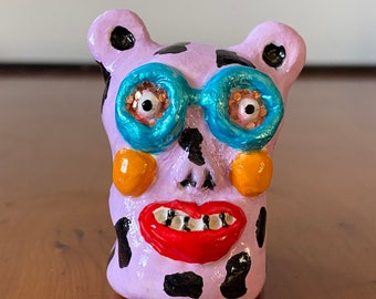 Bracey auntie purple nerd monster handmade clay pencil holder