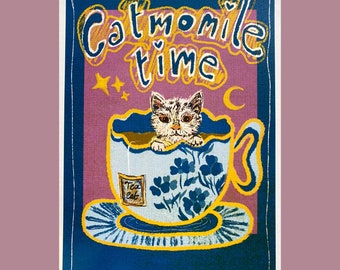 A5 "Catmomile time" cute cat in tea cup print