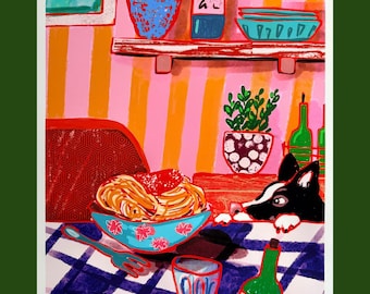 Spaghetti Doggo Kunstdruck: Freche Pasta Illustration