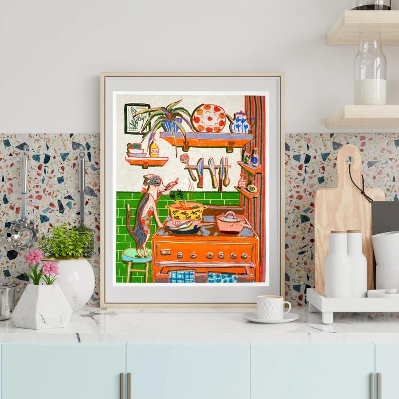Whimsical Dinner Time Dog Art Print - Chef Kiss Wall Decor image 3