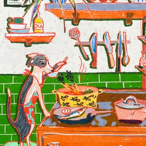 Whimsical Dinner Time Dog Art Print - Chef Kiss Wall Decor image 2
