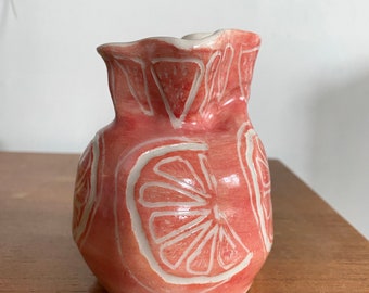 Handcrafted Stoneware small Vase with Oranges - Home Decor Accent Piece