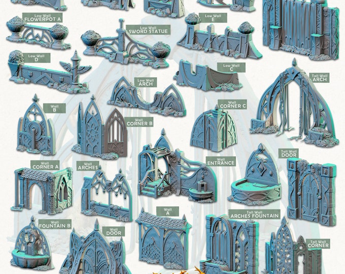 Elven City Ruins -Modular Walls -Cast and Play -Terrain Exteriors