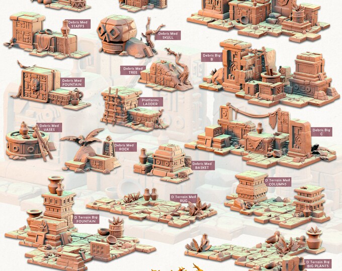 Aztec City Ruins-Debris and Difficult Terrain -Cast and Play -Terrain Exteriors