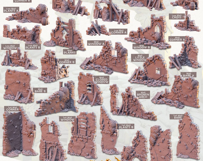 Town Ruins -Modular Walls -Cast and Play -Terrain Exteriors