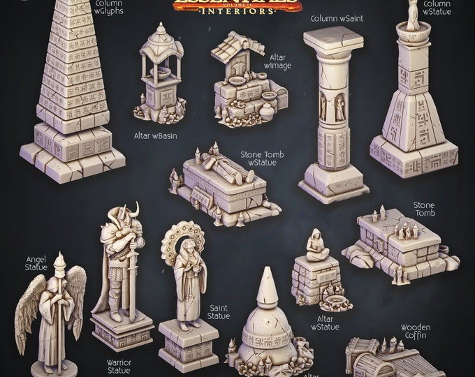 Temple Set- Statues, Columns and Coffins- Cast and Play Interiors
