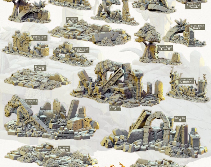 Ancient Ruins -Debris and Difficult Terrain -Cast and Play -Terrain Exteriors