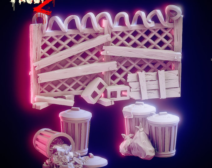 Modern Terrain Bits -Fence & Trash Cans