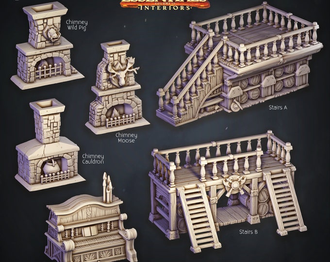 Tavern Set- Chimney and Stairs -Cast and Play Interiors
