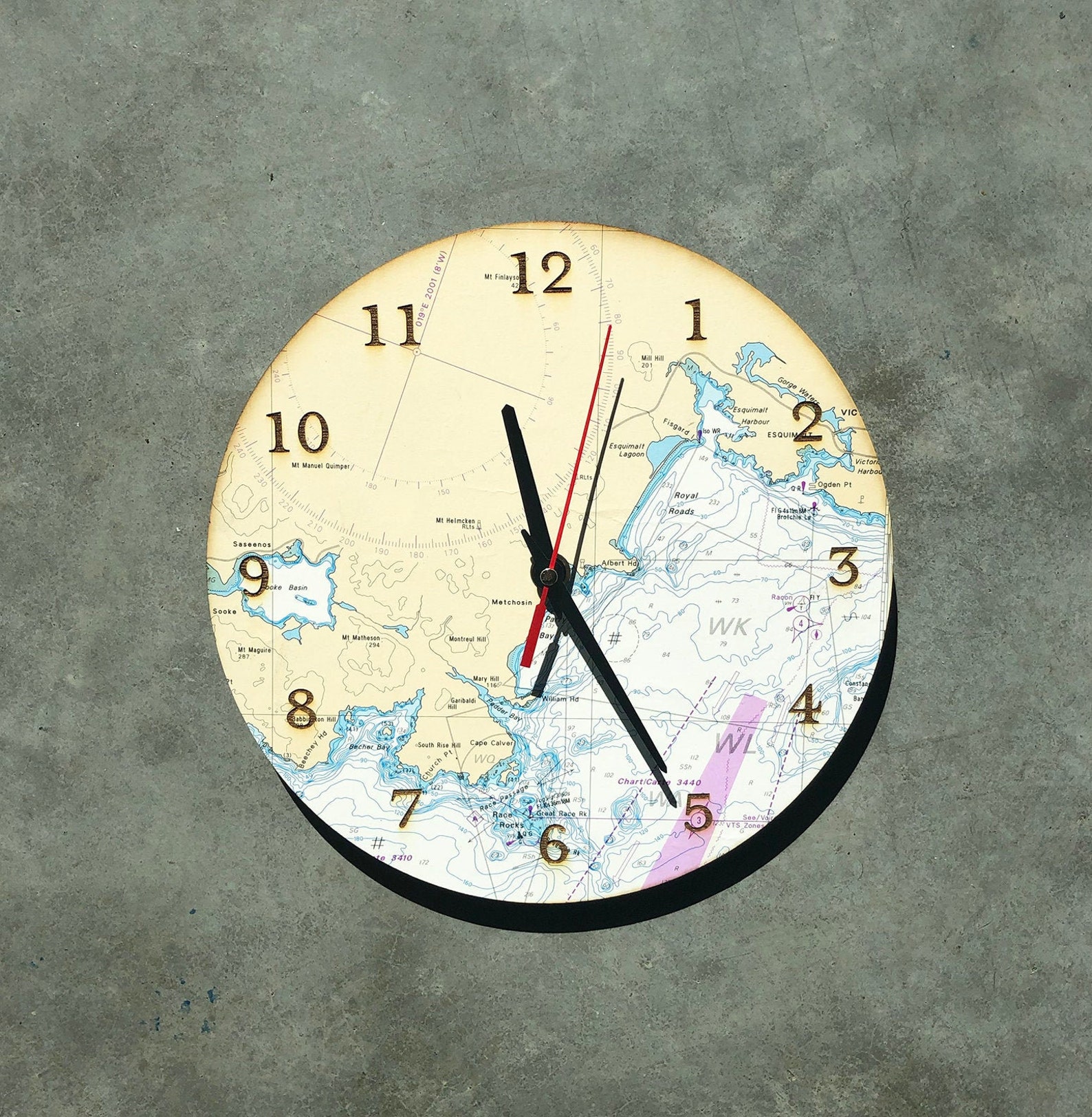 British Columbia Chart LaserEtched Wall Clock Upcycle Map Etsy