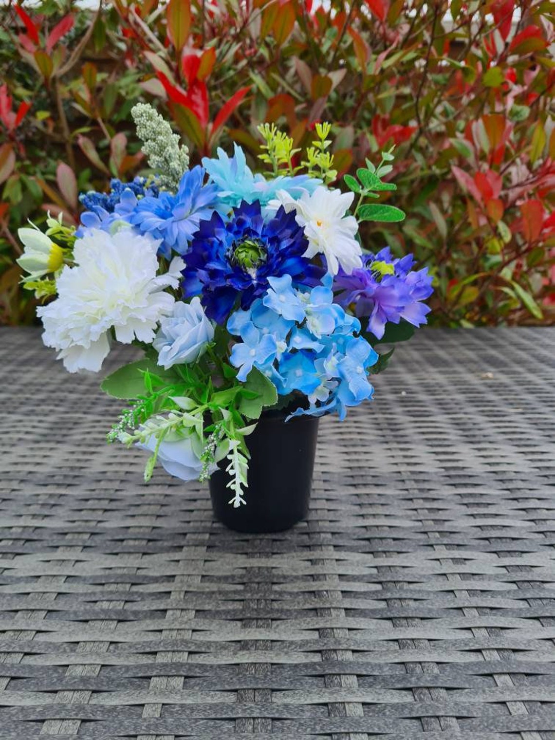 Graveside Insert Pot With Blue Faux Flower Display. Memorial Etsy