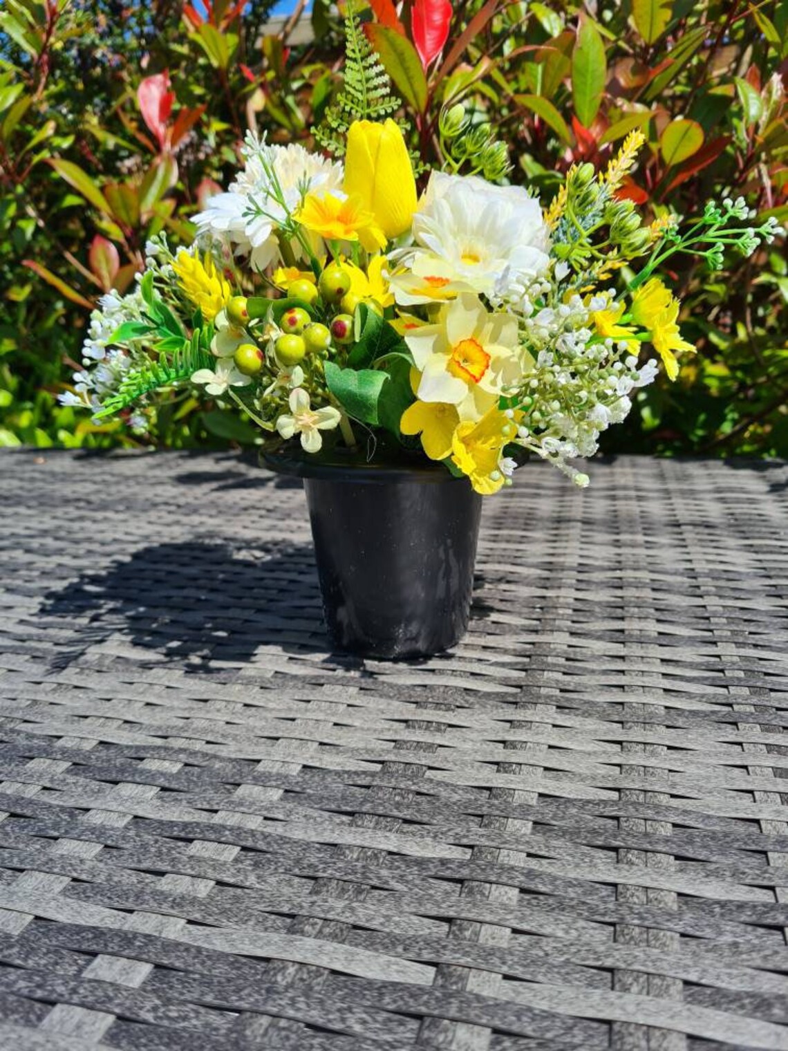 Graveside Faux Flower Pot Yellow and White Etsy UK