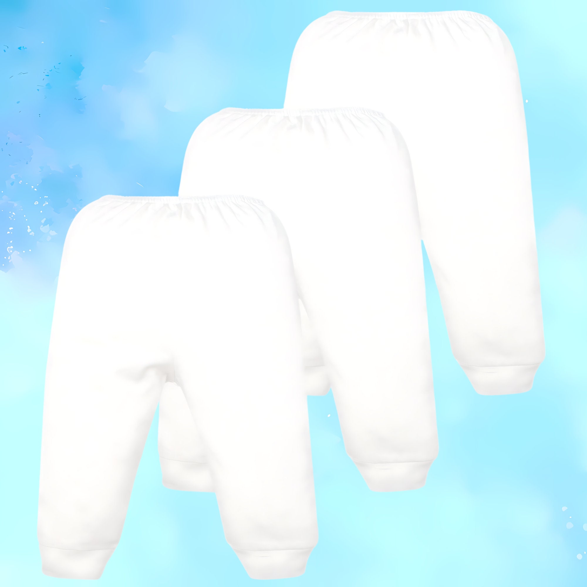 New Cotton Stuff 3-Pack Pants Set (White, 100% Cotton) Unisex, Sizes 0-12M