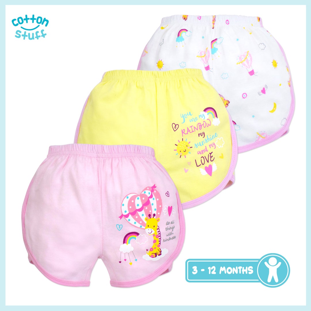 3pcs Baby's Cotton Stuff Shorts, Adjustable Fit Knit Shorts, Toddler