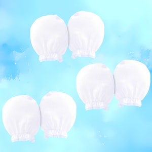 New Cotton Stuff Baby Mittens 3-Pack (White with Blue, 0-3 Months, 100% Cotton)
