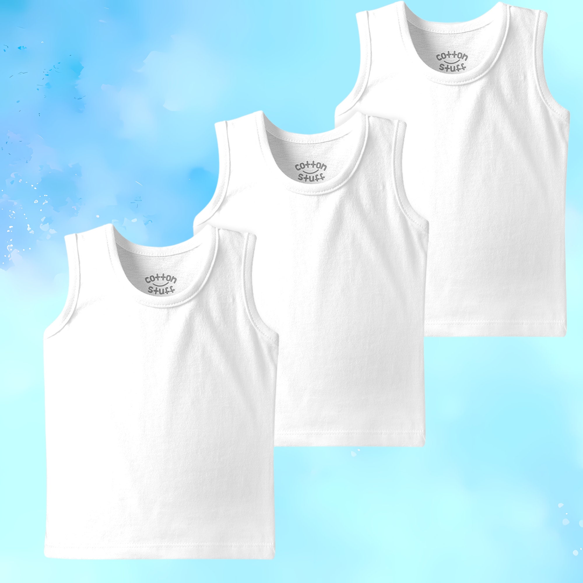 New Cotton Stuff Baby Tank Tops 3-Pack (White, 100% Cotton) Sizes 3-12 Months