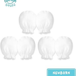 New Cotton Stuff Baby Mittens 3-Pack (White, 0-3 Months, 100% Cotton)