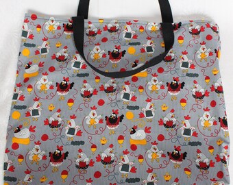 Knitting Chickens tote bag, Craft bag, shopping tote, reusable bag