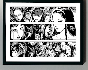 Impression d&#39;art manga Junji Ito Horror – Impression d&#39;art à l&#39;encre noire – Bande dessinée